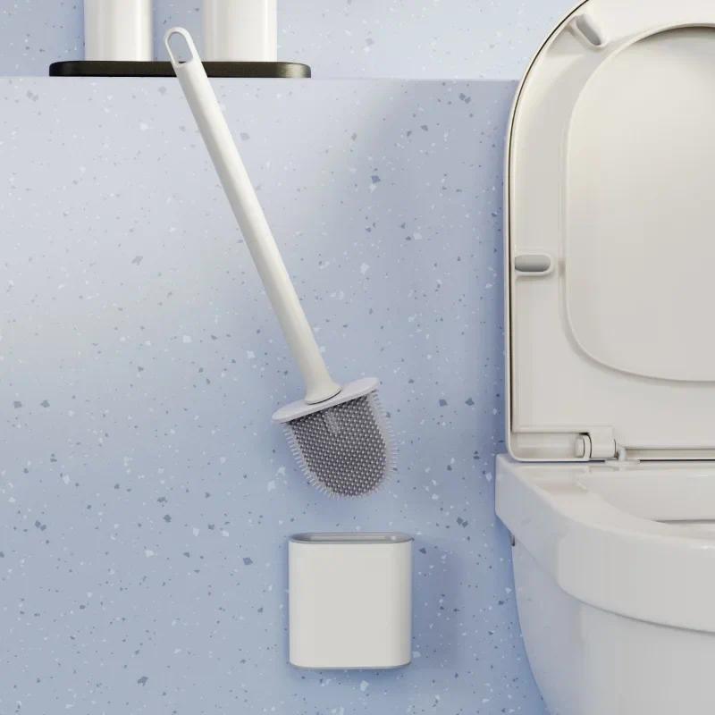 WIKHOSTAR Wall Mounted Toilet Brush Silicone Flat Brush Head Toilet Brush Cleaner Brush Set Toilet C