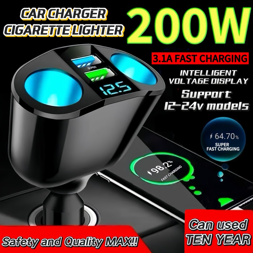 MOTORQIA Car Holder Charger Cigarette lighter Fast charging Dual USB charging ports Bluetooth music 