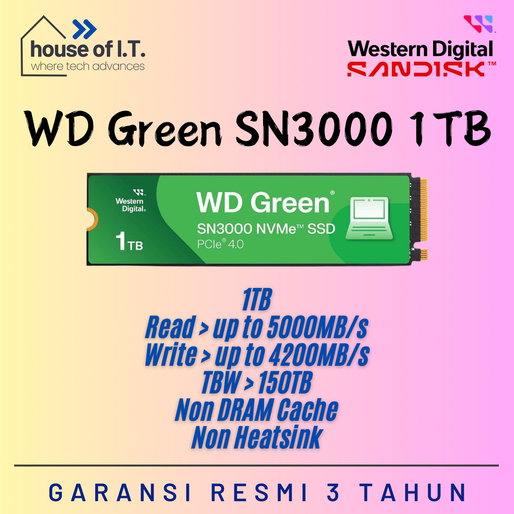 WD SN3000 1TB NVMe - Western Digital 500GB SN3000 1TB - Garansi Resmi - SSD 1TB NVMe