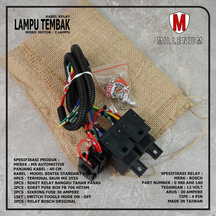 Kabel Relay Set Lampu Tembak / Sorot / Led Mobil Motor 2 Mode High Low
