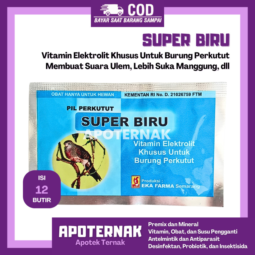 SUPER BIRU 12 BUTIR - Pil Jamu Burung Perkutut - Vitamin Elektrolit Khusus Burung Perkutut - Membuat