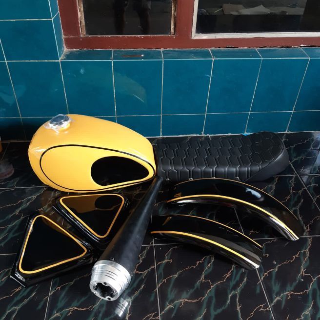 paket set custom kuning hitam Body Custom Thunder Tiger Megapro CB GL100 byson dan Scorpio / Paket J