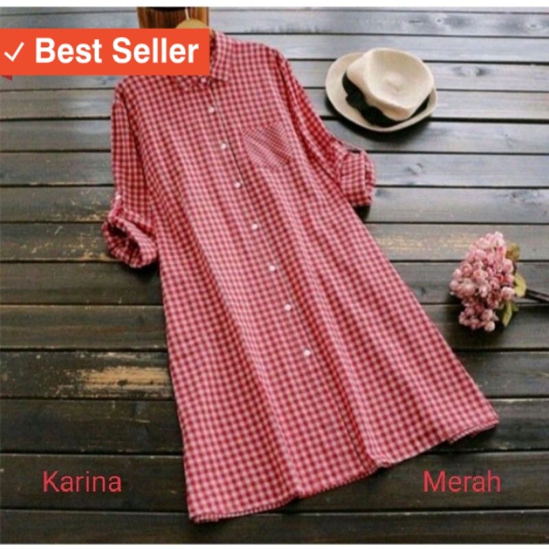 TUNIK MOTIF KOTAK KOTAK  BAHAN KATUN POLYSTER  SIZE STANDART SAMPAI JUMBO  L XL XXL XXXL / Tunik Wan