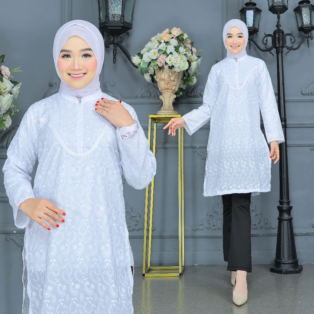 Biyai - Baju Atasan Tunik Wanita Warna Putih Katun Jepang
