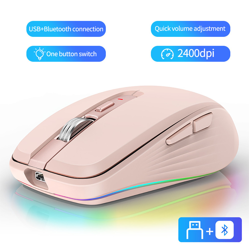 Dual Mode Rechargeable 24G Wireless Bluetooth USB Mouse RGB Mute Mouse For Windows Mac IOS Android L