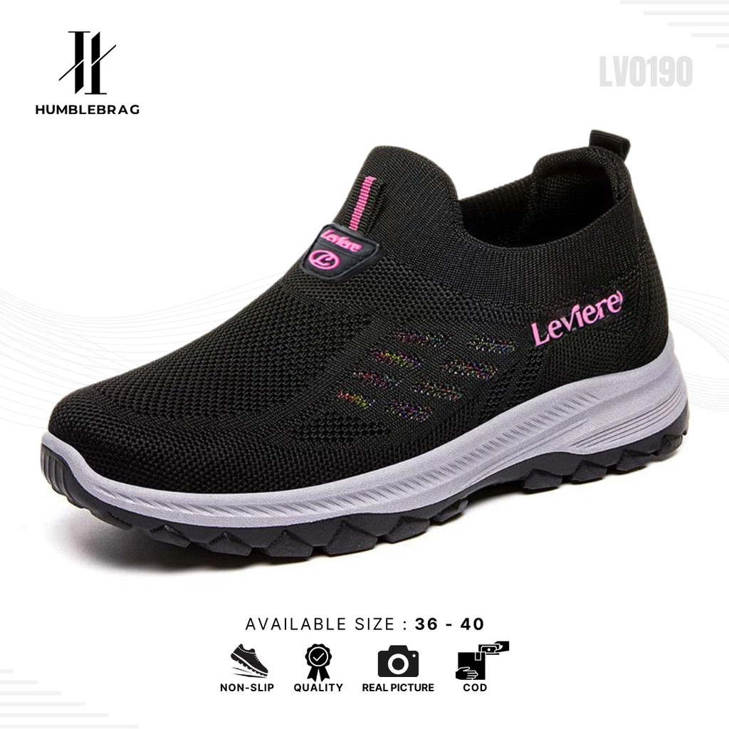 HMBRG  LV0190 Sepatu Sneakers Wanita Slip On Tanpa Tali Polos Sneakers Santai