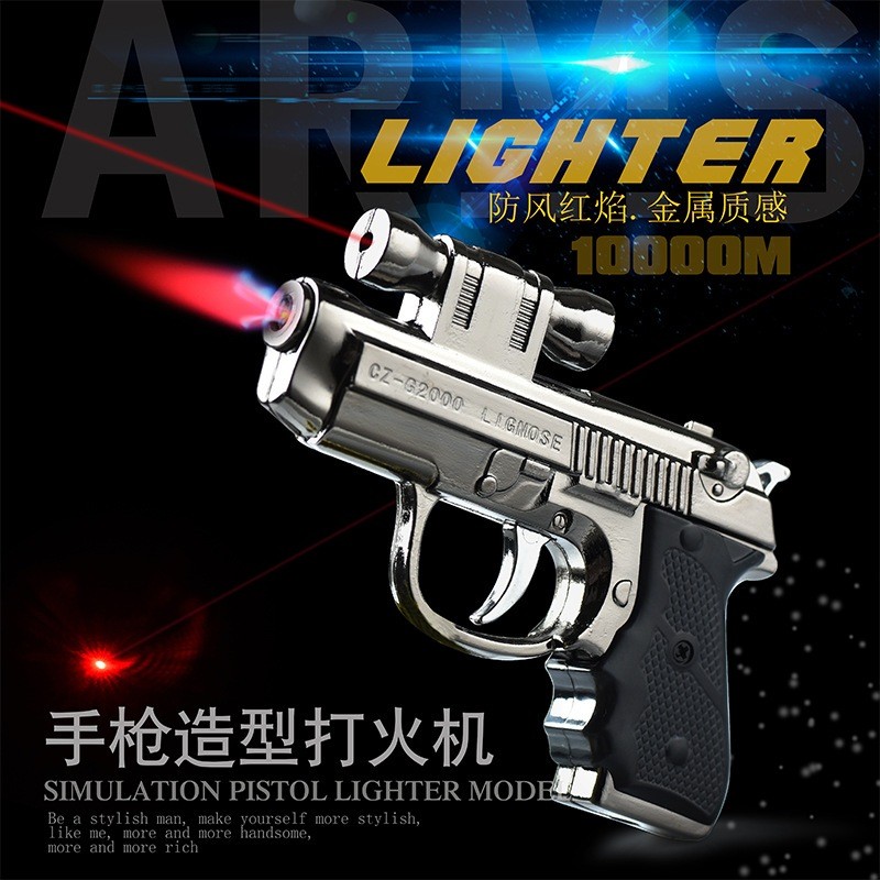 Korek Api elektrik Bara Plus Senter Model Pistol Tipe AK-131 korek gas unik bisa di isi ulang