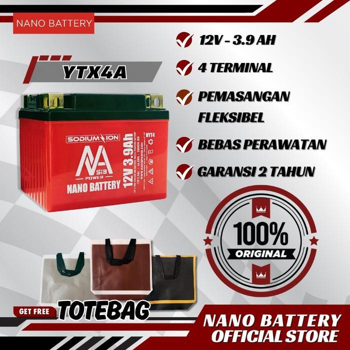NANO BATTERY Aki Motor Sodium Ion 12V 3.9Ah/12V 5AH Aki Motor YTX4A 12V 3.9Ah/12V 5AH Aki Kering Gar
