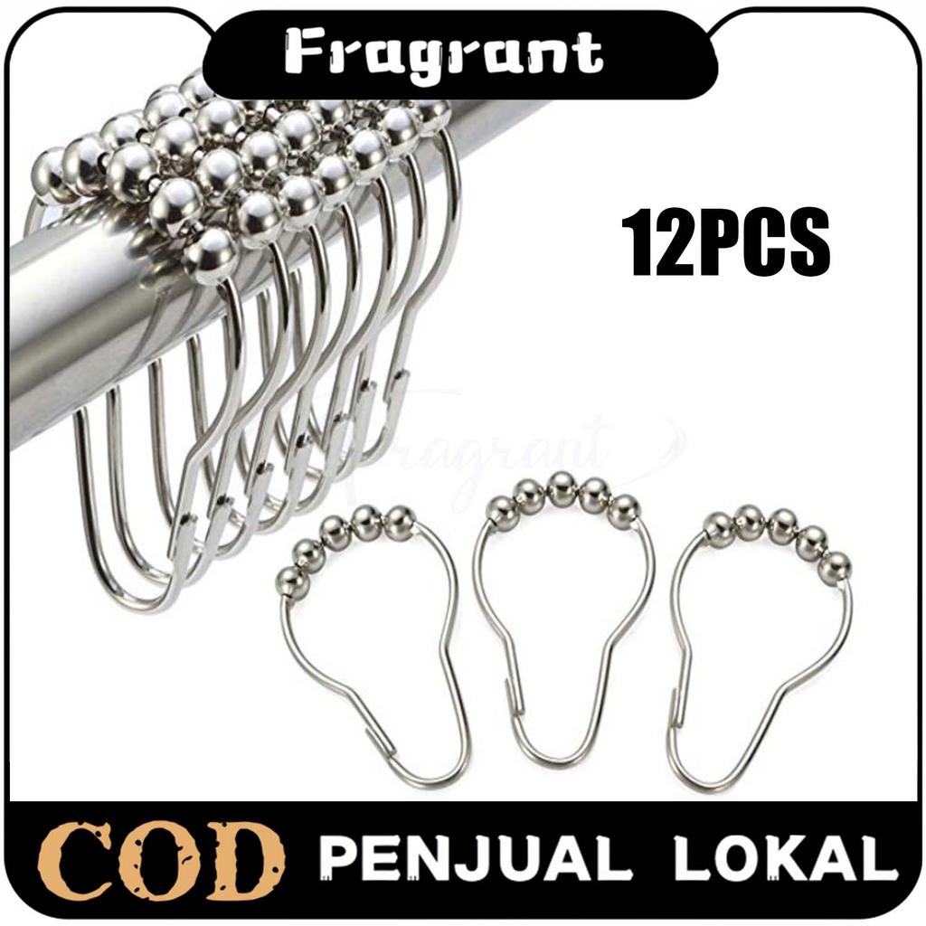 Ring Pipa Gorden 12pcs Cincin Pengait Tirai Shower Pengait Tirai Stainless Steel Klip Pengait Tirai 
