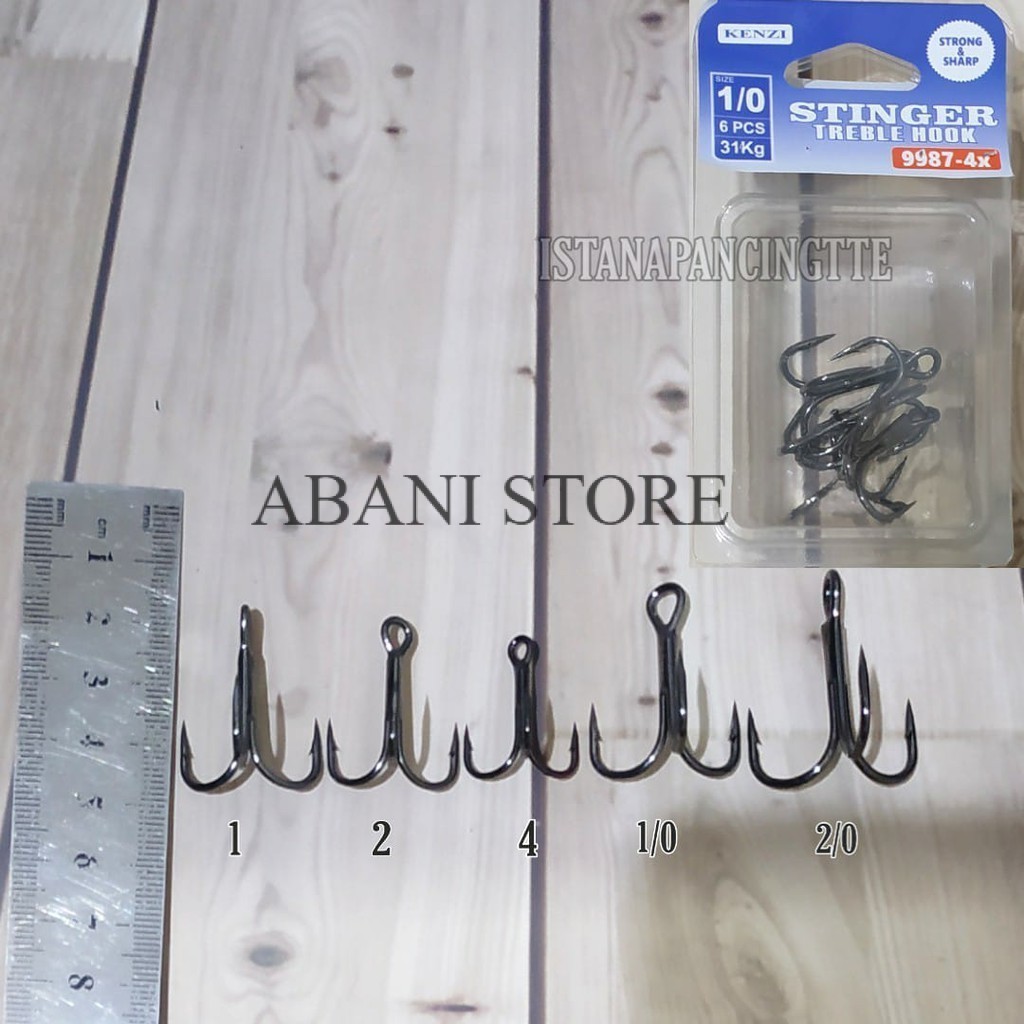 MATA KAIL KENZI STINGER TREBLE HOOK 9987 NO 1,2,4,6,1/0,2/0,3/0 MATA KAIL PANCING CABANG 3 GUMALA MA