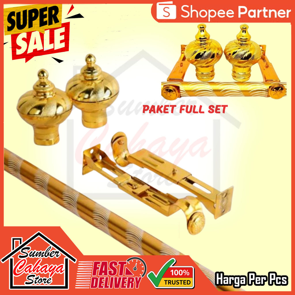 Tiang Batang Gorden Fullset Pipa Besi Tebal Anti Karat Lengkap Aksesoris Tongkat Gordeng Gordyn Orde
