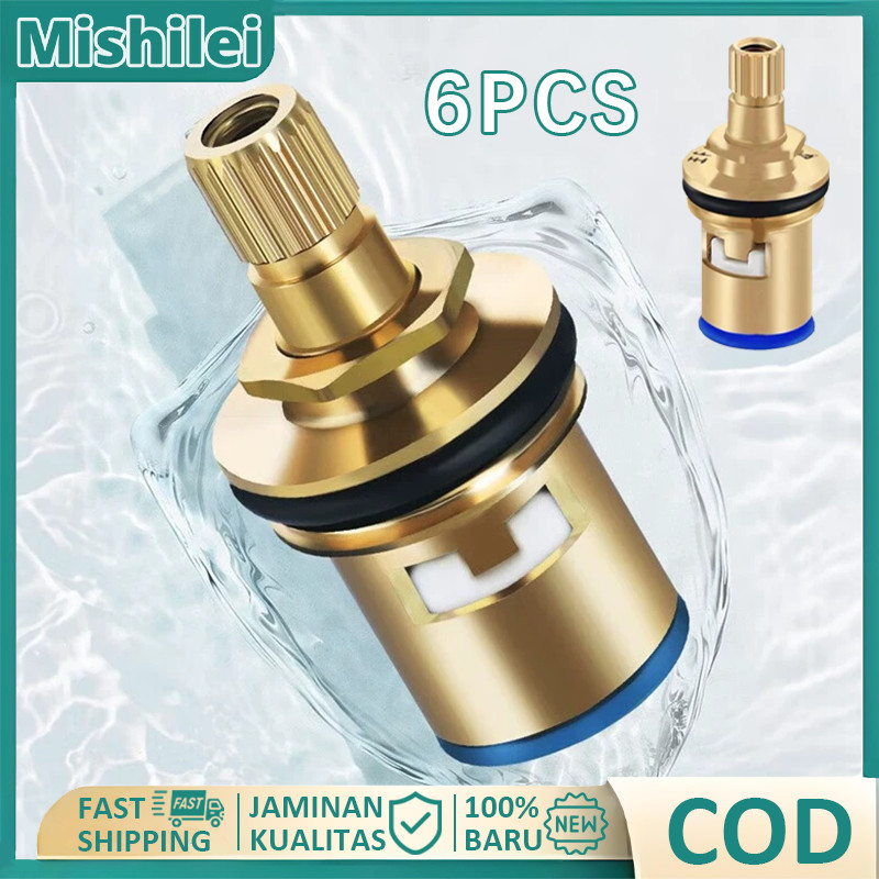 Mishilei 6Pcs Jantung Keran Air Kuningan Tengah Dalam Kran Angsa Tembok Alat Sambungan Keran