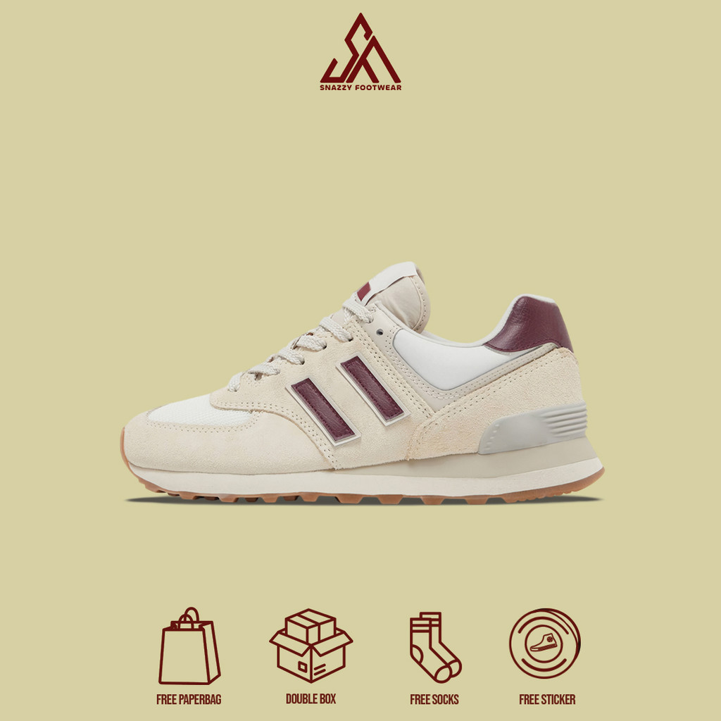 Sepatu Sneakers New Balance ML574 MoonBeam Burgundy 100% Original Unisex