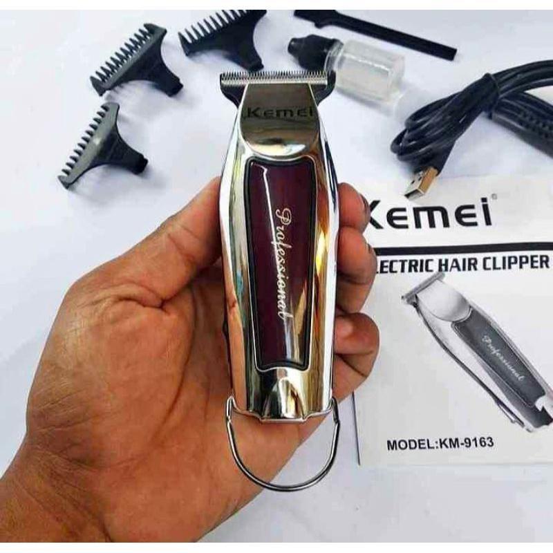 Kemei KM-9163 Hair Clipper Trimmer Alat Cukur Rambut (Merah Tua) (Original)