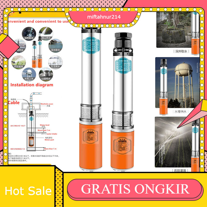 6m3 / jam 15M 12VPompa Air Tenaga Surya 250W Pompa Sumur Dalam Angkat Tinggi Pompa Submersible DC Po