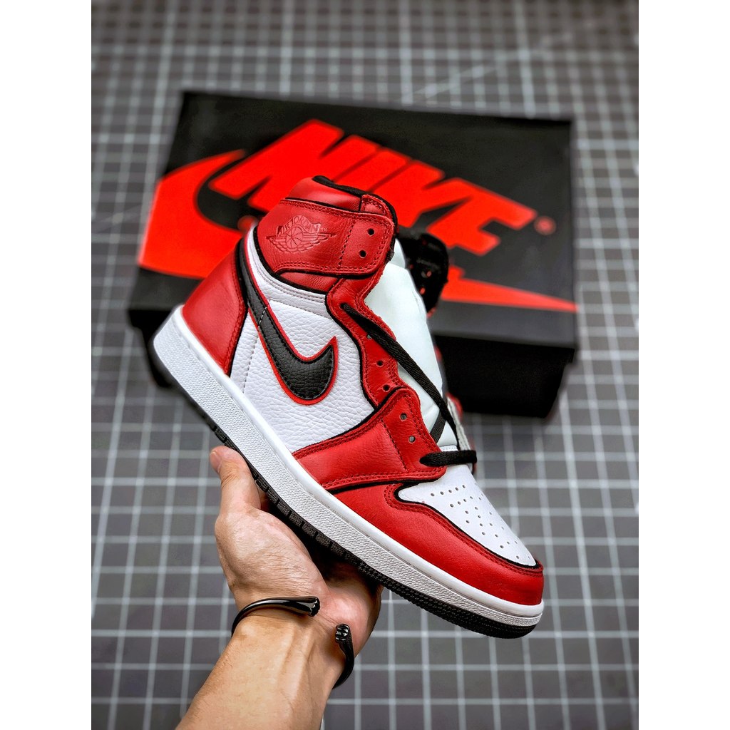 Nike1 Chicago Sepatu AJ1 Putih Merah Kulit Full Asli Premium Unisex