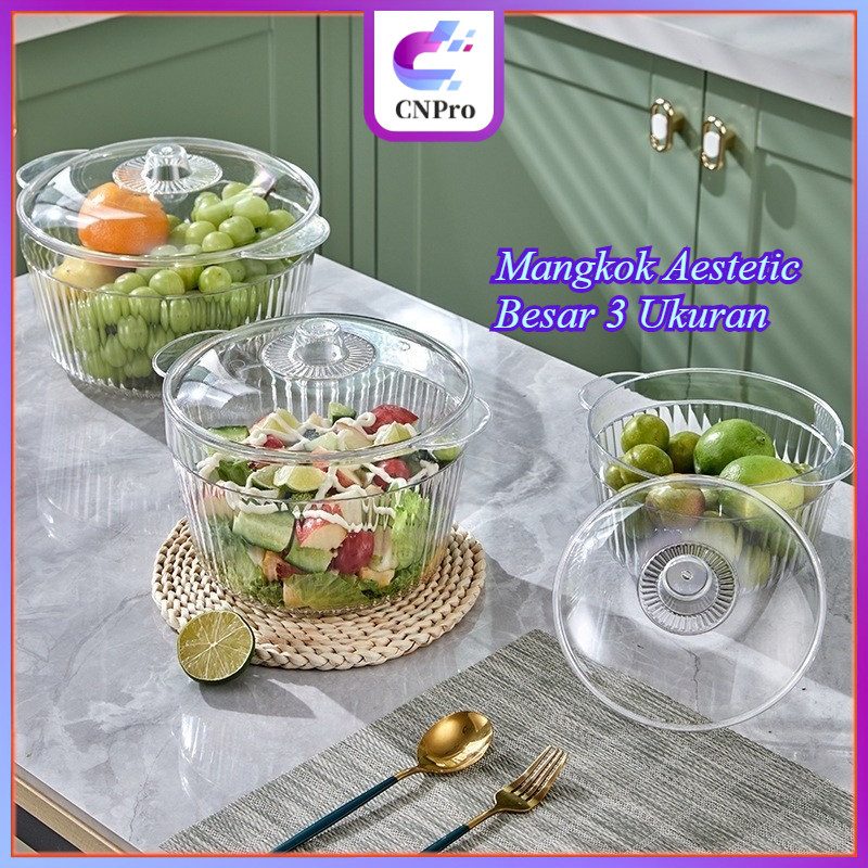 GiantMeng - Mangkok Plastik Aesthetic 450ml/600ml + Tutup | Salad Buah Sup Sayur