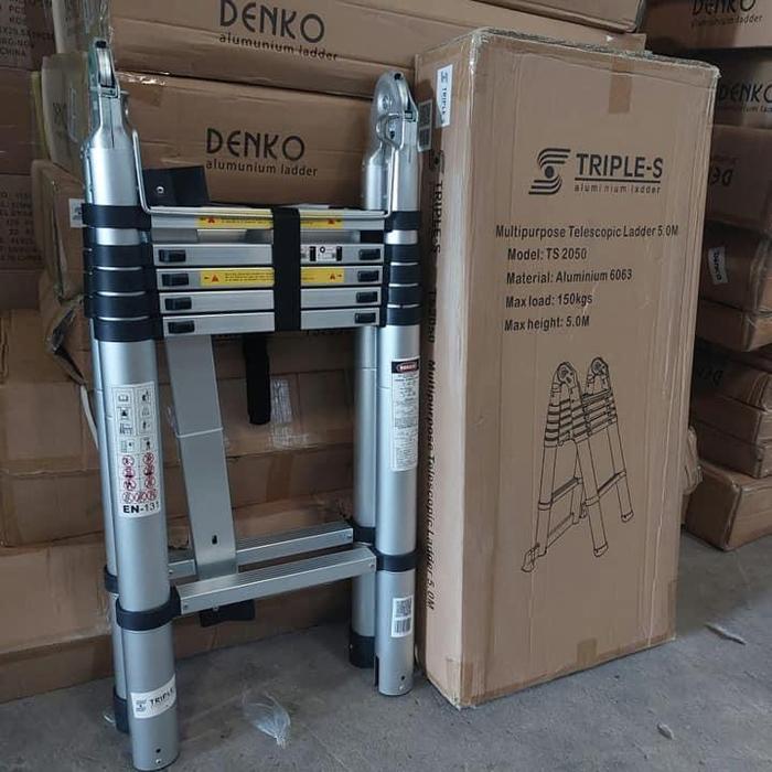 tangga lipat teleskopik 5 meter double  tangga lipat alumunium 5 meter