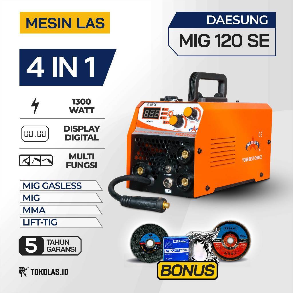 Mesin Travo Las Daesung MIG 120 SE 4 in 1 MMA MIG Gas CO2 MIG Tanpa Gas TIG Multifungsi Original Mes