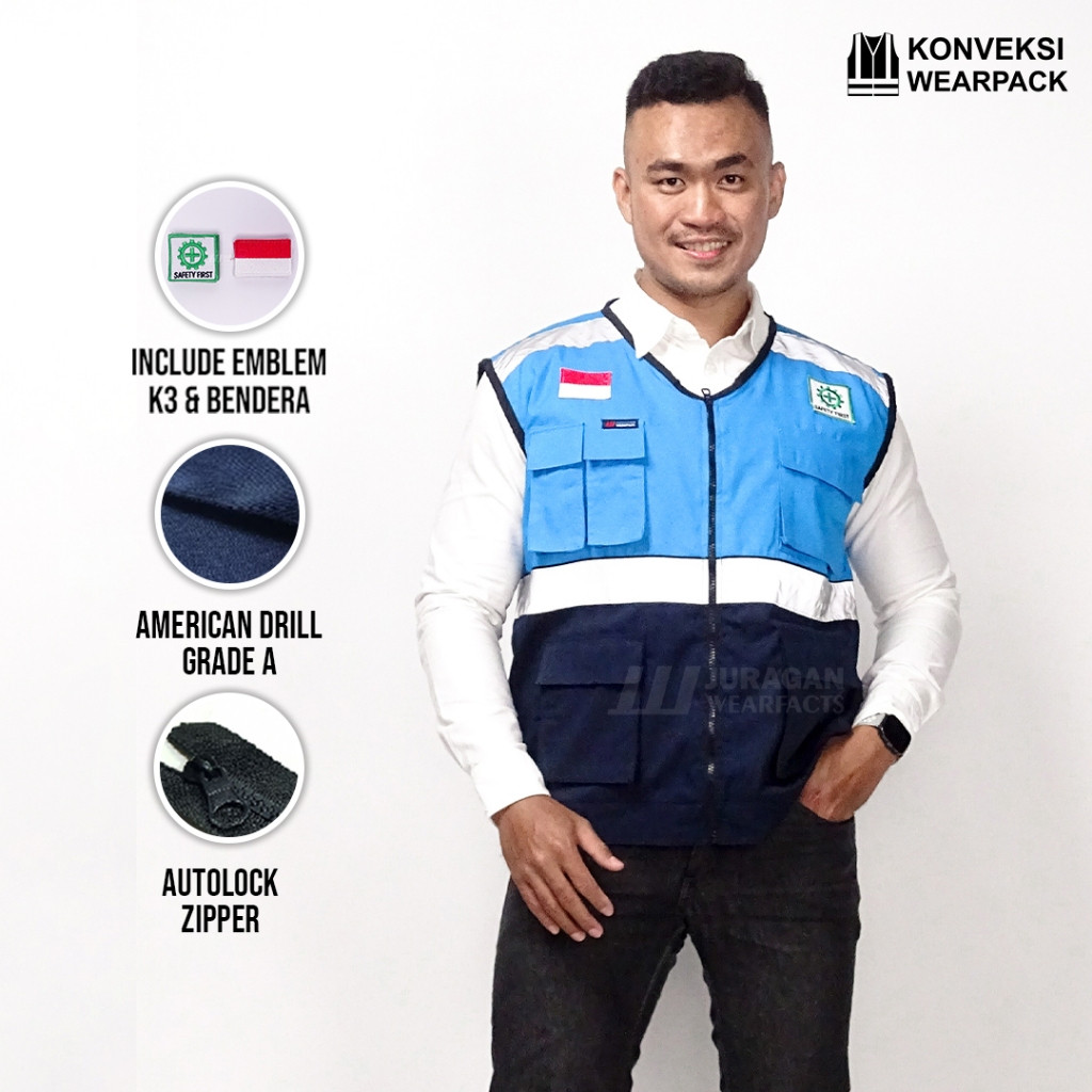 Rompi Safety Warna Biru Navy Kombinasi Biru Toska MURAH