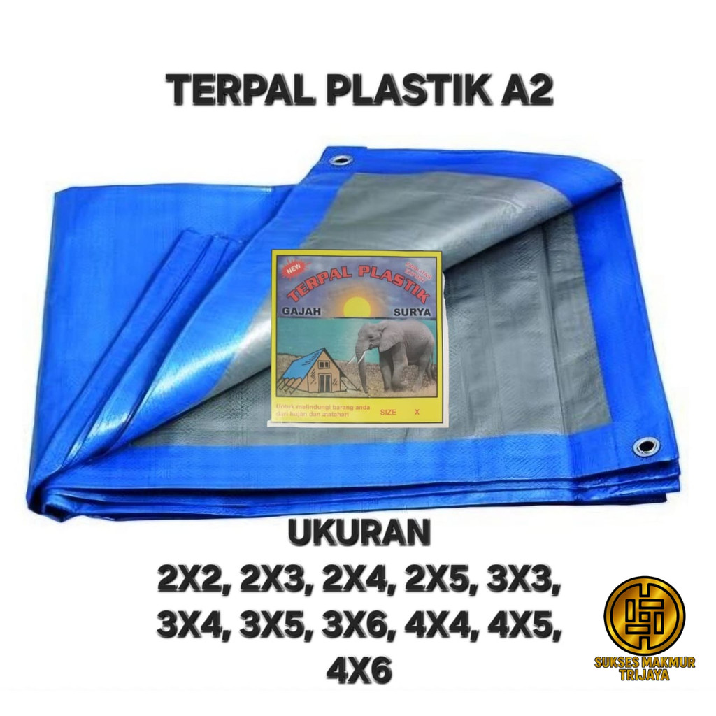 TERPAL PLASTIK A2 UK 2X2 2X3 2X4 2X5 3X3 3X4 3X5 3X6 4X4 4X5 4X6 meter BIRU SILVER BAHAN Waterproof 