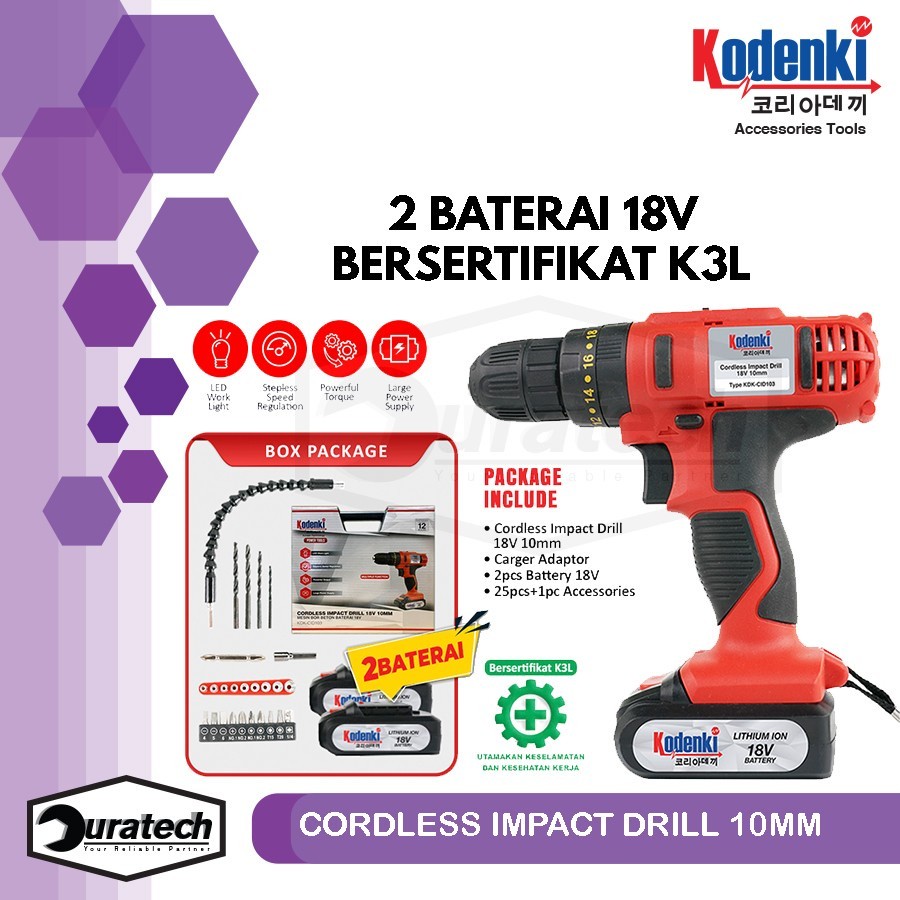 Benz Werkz Bor Baterai Cordless lmpact Drill 18V / Bor Tangan Torque Baterai BZ-8105 dan Cordless im