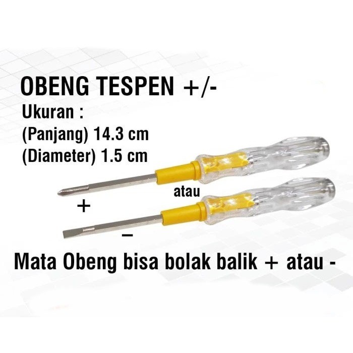 Obeng Tespen Saku | Obeng Test Pen AC Panjang 14,5 cm | Obeng Tespen Bolak Balik Kecil Mini