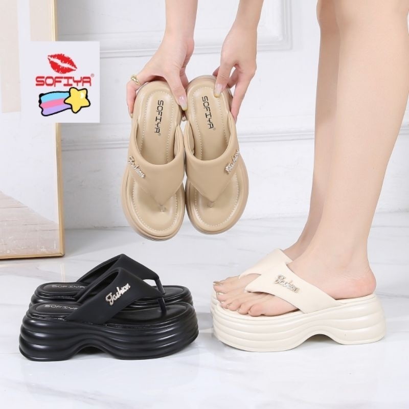 SOFIYA ORI 8290 2 SANDAL WEDGES WANITA IMPORT/ SENDAL WEDGES JEPIT TINGGI 7CM / JEPIT JEMPOL