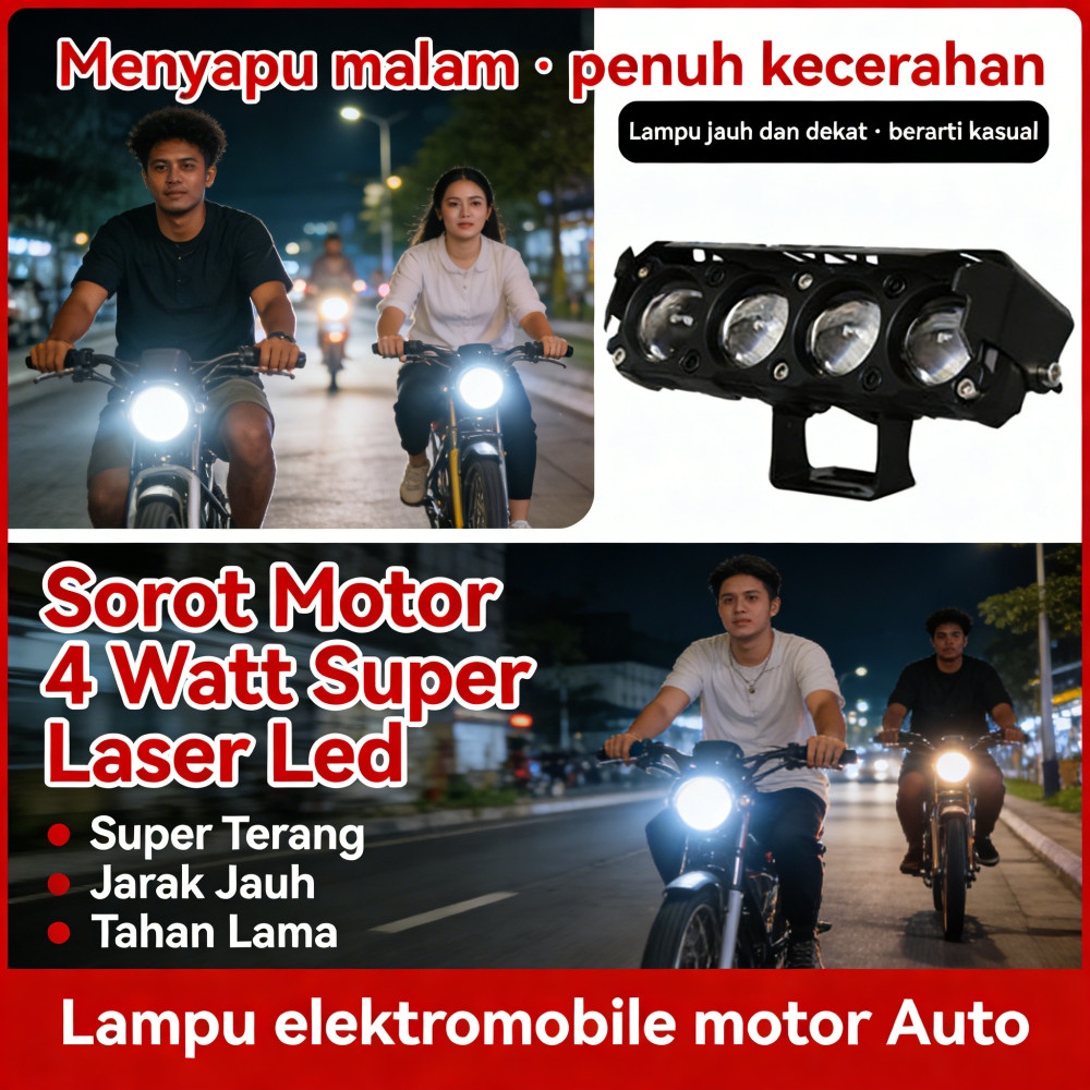 Sorot Led SQL 4 Mata Mobil Super terang Lampu Tembak Kuning Putih Motor Lampu Tembak Lampu Lampu Tem