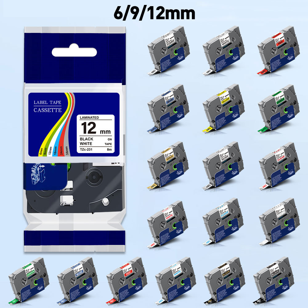6/9/12mm Label Tape Compatible Brother TZe Tape Laminated Tape tze231 tze221 tze131 tze631 for Broth