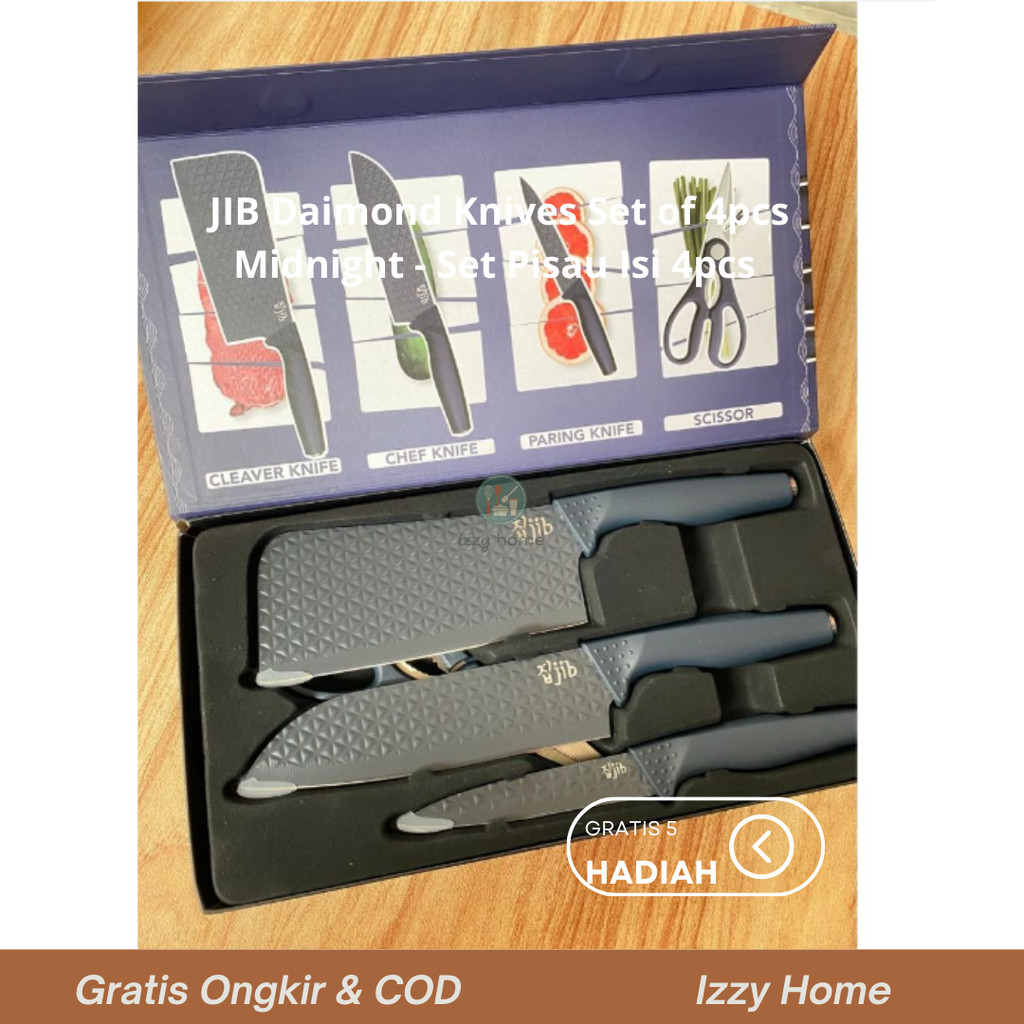 [Gratis 5 Hadiah] JIB Daimond Knives Set of 4pcs Midnight - Set Pisau Isi 4pcs Anti Karat