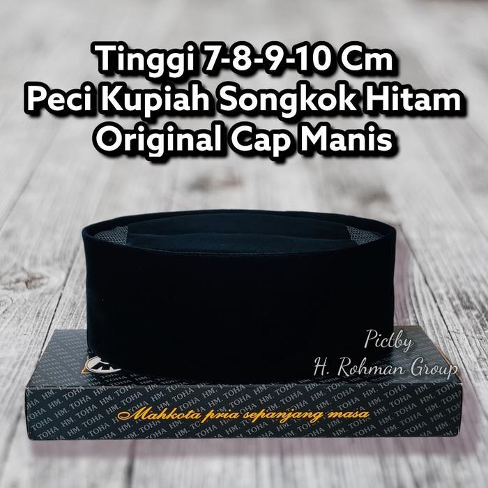 Peci Kopiah Hitam Polos AC Merk Manis Tinggi 7cm 8cm 9cm 10cm HM Toha Bandung Songkok Beludru Halus 