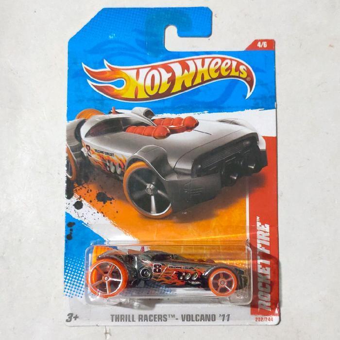 Mainan Hot Wheels RocketFire Rocket Fire dark Chrome 2011 Thrill Racers Volcano rare base besi