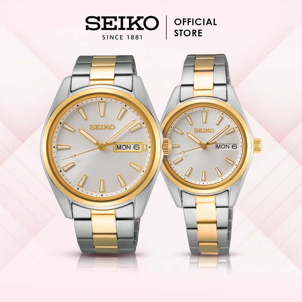 Seiko Jam Tangan Couple Series SUR446P1 & SUR454P1 Quartz Silver White Dial Stainless Strap