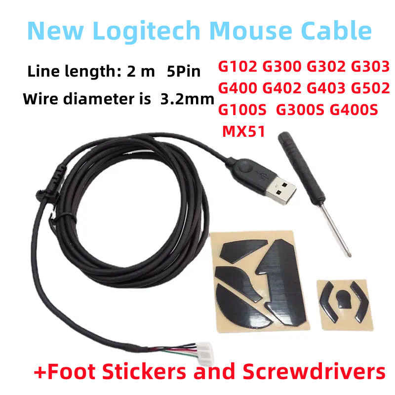 New Mouse USB Cable 2M Suitable For Logite Mouse  Logite G102 G300 G302 G303 G400 G402 G403 G502 G10