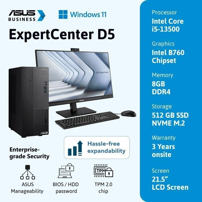 ASUS PC DESKTOP ExpertCentre D500ME-585000003X Core i5-13500 8GB 512SSD WIN11PRO + Monitor 21.5"