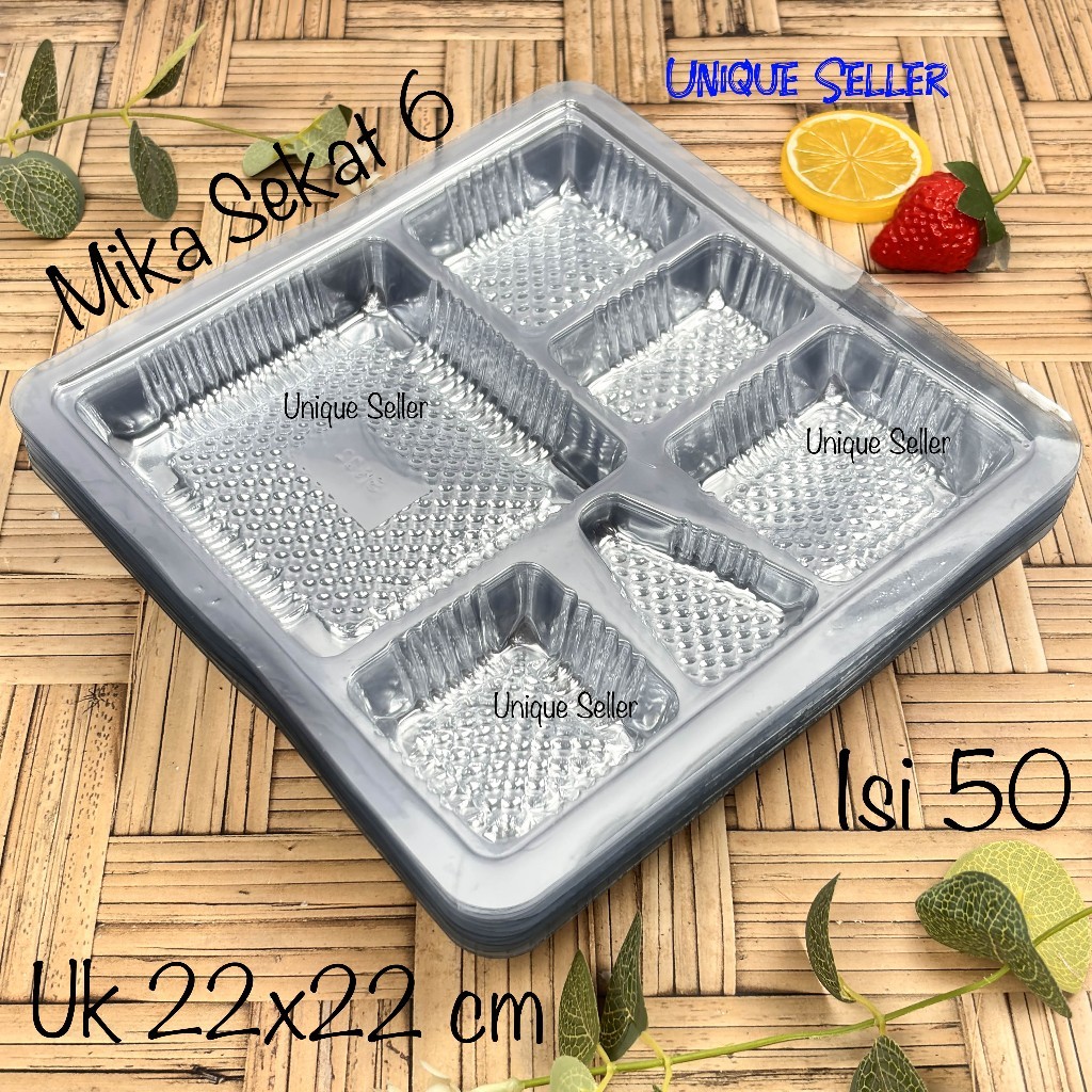 Mika Sekat 6 Kotak Uk 22x22 cm isi 50 pcs untuk Dus 22 cm 22cm Mika Lauk isi 6 Nasi Tengah Kotak
