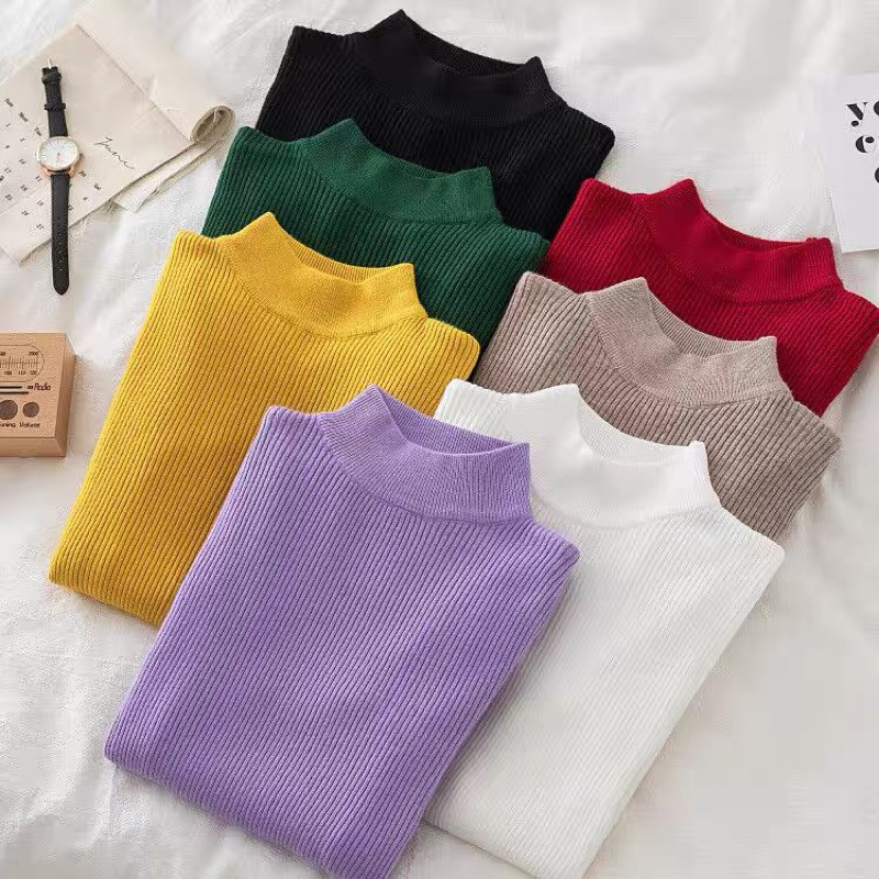 ARDIOSHOP ATASAN RAJUT WANITA (kerah  Baju Rajut Wanita Kaos Import Wanita Lengan Panjang / manset b