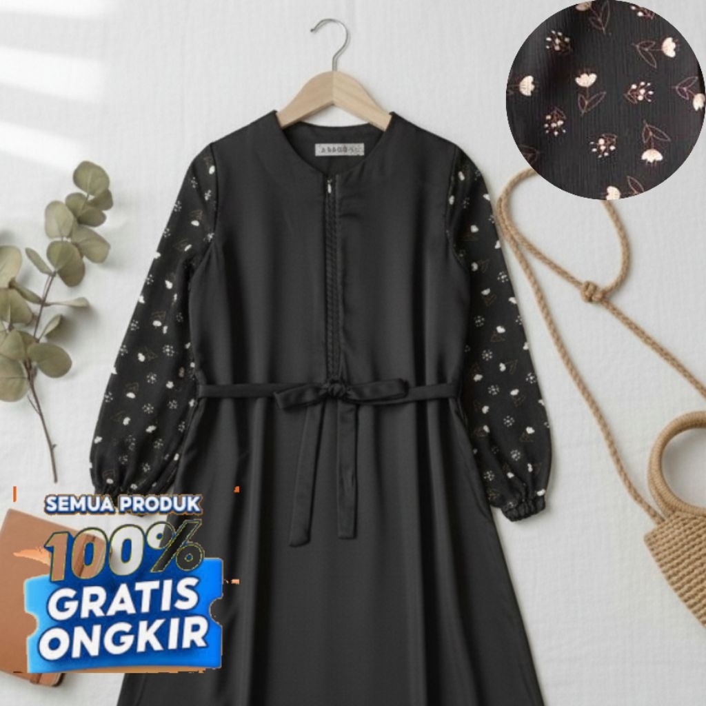 Ready Stok | Azalea Dress Gamis Motif Daily Casual- pakaian wanita lainnya