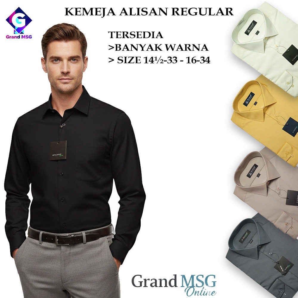 GADINGKU_  ALISAN Kemeja Pria Regular Lengan Panjang Original Polos Baju Atasan Kerja Cowo Alisan Fo