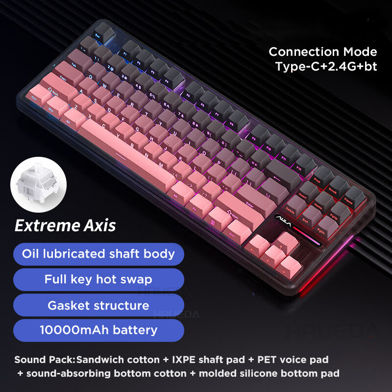 Aula F87 Pro Meanical Keyboard Wired 2.4g Wireless Bluetooth Tri Mode 8000mAh 87Key Hotswap Rgb Pbt 