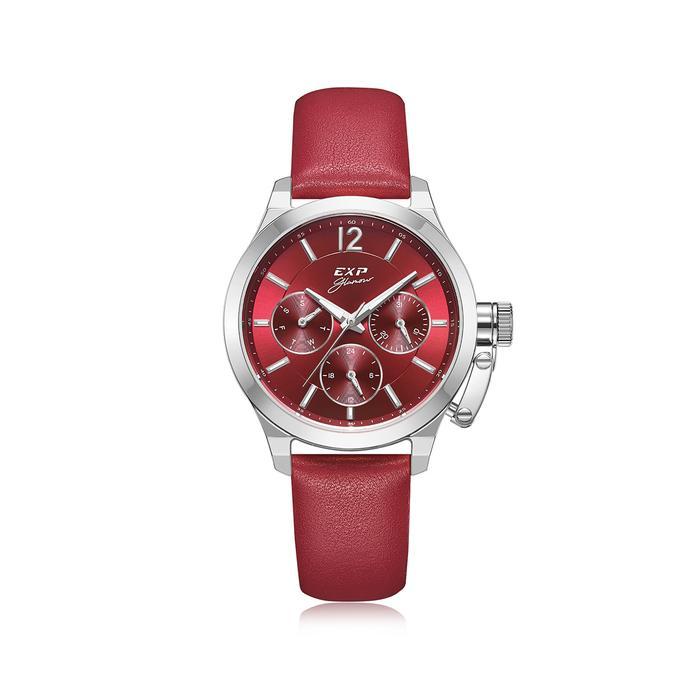 Jam Tangan Expedition Ladies E6381BFLSSRE Women Quartz Band Silver Red 34mm