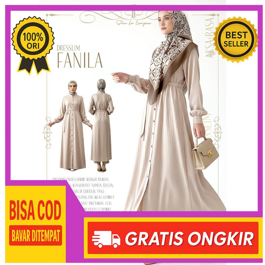 Dresslim Fanila | Dress Wanita Rabbani | Dress Rabbani | Gamis Rabbani | Dress Menyusui | Dress Busu