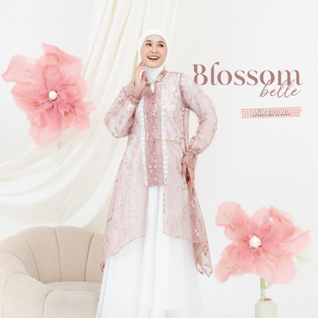 Atasan Kebaya Rok Lilit Batik Outer Luaran Wanita Lengan panjang Motif Bunga Brokat - Blossom Tunic
