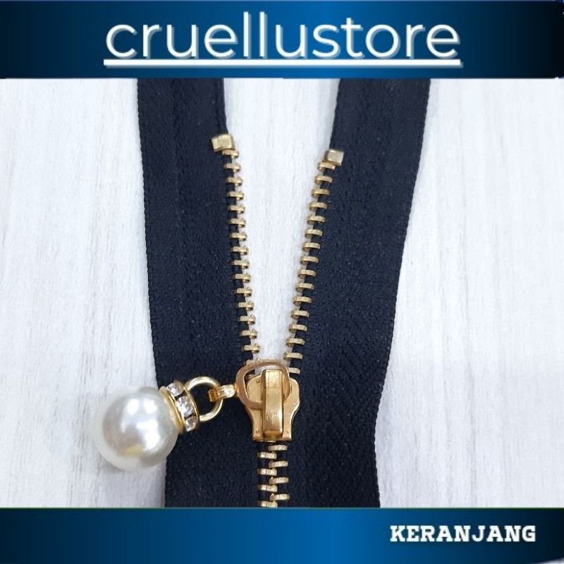 barrru! Resleting, zipper kuningan variasi pearl(imitasi)slider-kepala mutiara/monte, YKK ukuran 15c