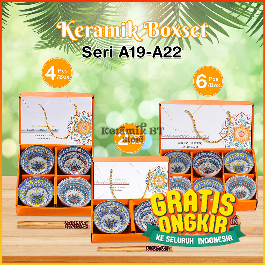 Hampers Parcel Gift Set Keramik Peralatan Makan Mangkok Keramik Lucu Gaya Japan Boxset Isi 4 Bowlset