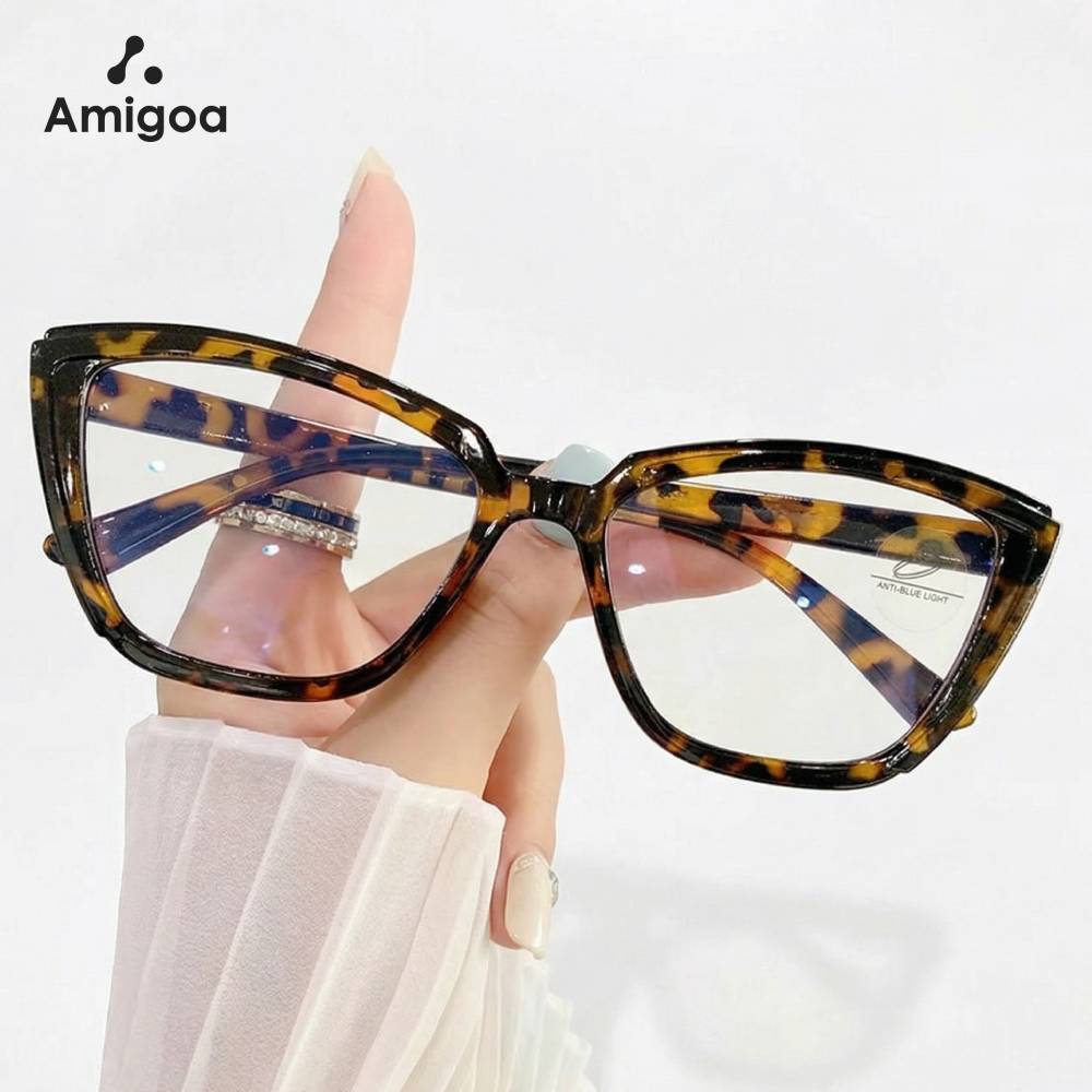 AMIGOA Kacamata Cat Eye Retro Leopard Anti Cahaya Biru Radiasi Anti LelahKacamata Komputer Game Untu