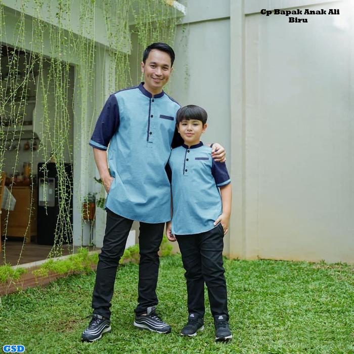 Cp bpak anak ali1/couple kemeja ayah anak/koko couple/koko anpak/koko - Biru