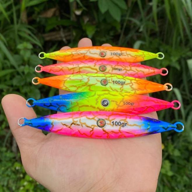 Metal Jig Full Glow 80gr–150gr  Umpan Jigging Laut Foil Hologram Menyala Dalam Gelap  Jig Pancing Ik