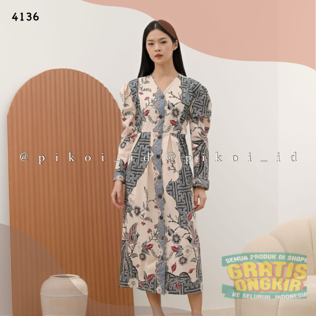 Couple batik wanita pria modern / Atasan batik wanita modern / kemeja pria batik cream / CREAM HOSOp